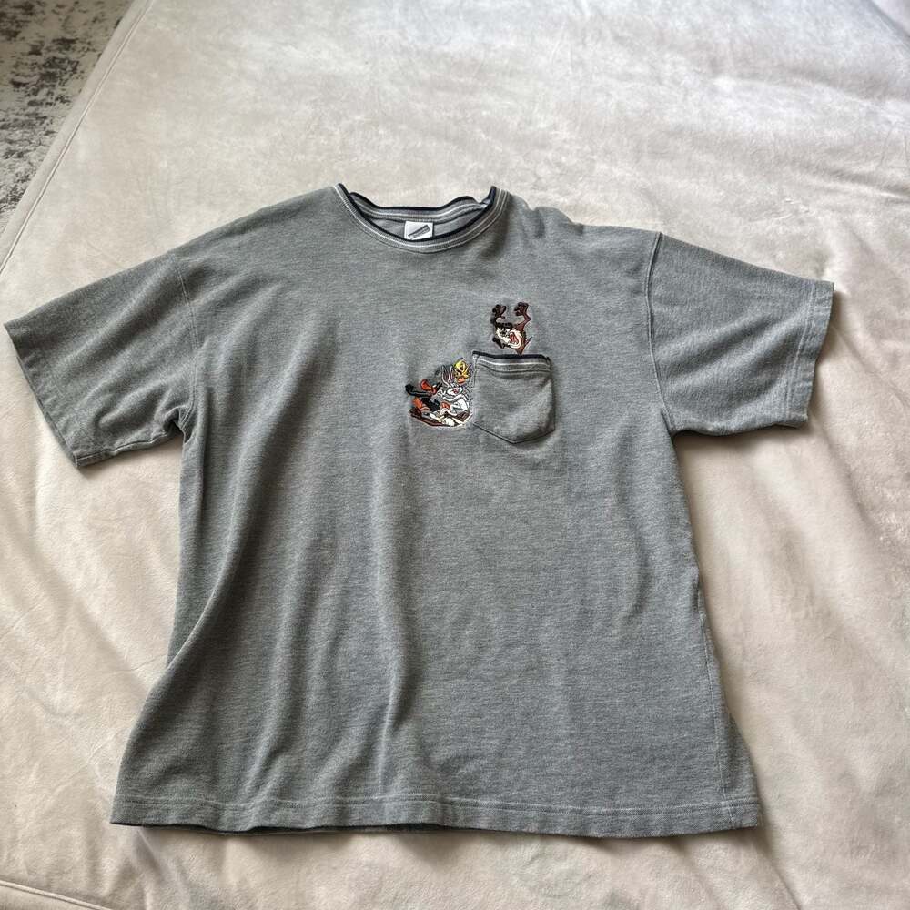Vintage 2001 Warner Bros Studio Store Looney Tunes Embroidered Pocket T-Shirt 2X